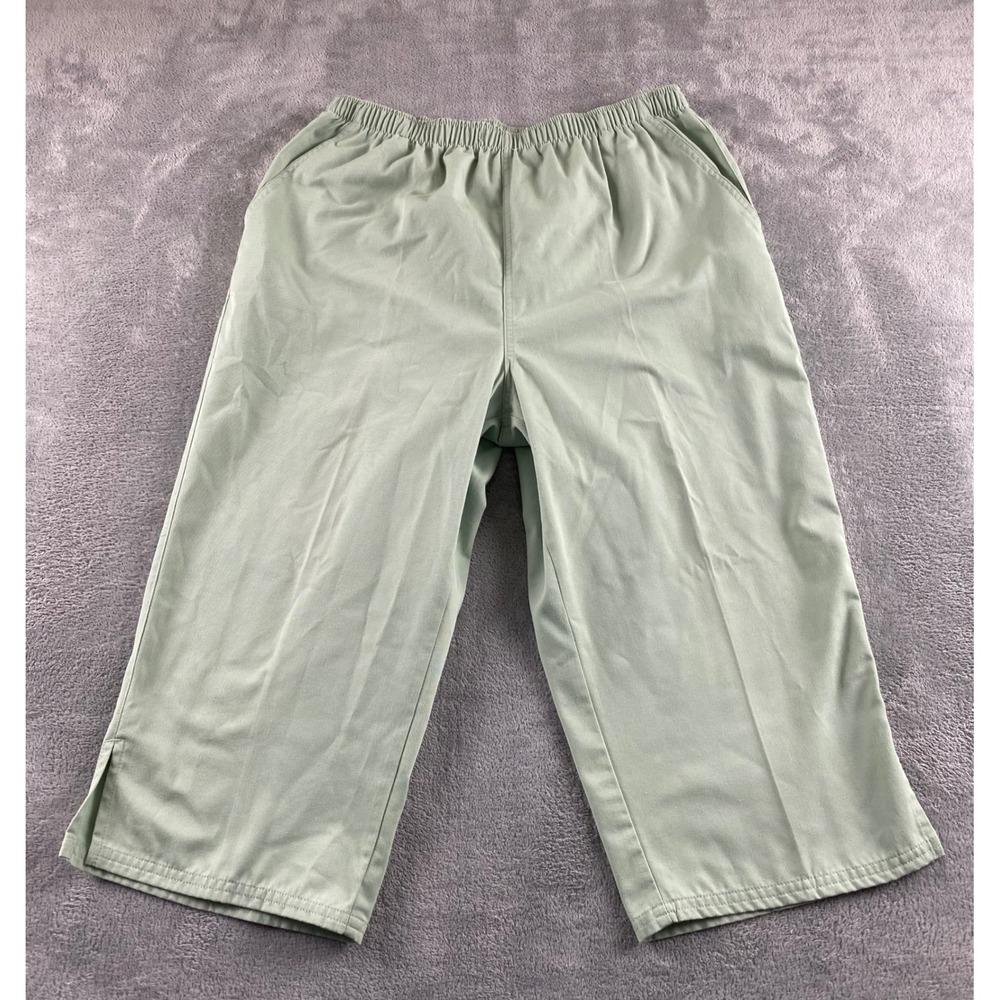 Paradise Bay Petites Sage Green Elastic Waist Cropped Capri Pants 14P Side Slit